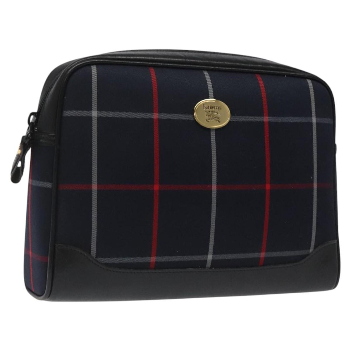 Burberrys Nova Check Clutch Bag Canvas Navy Auth Ec973